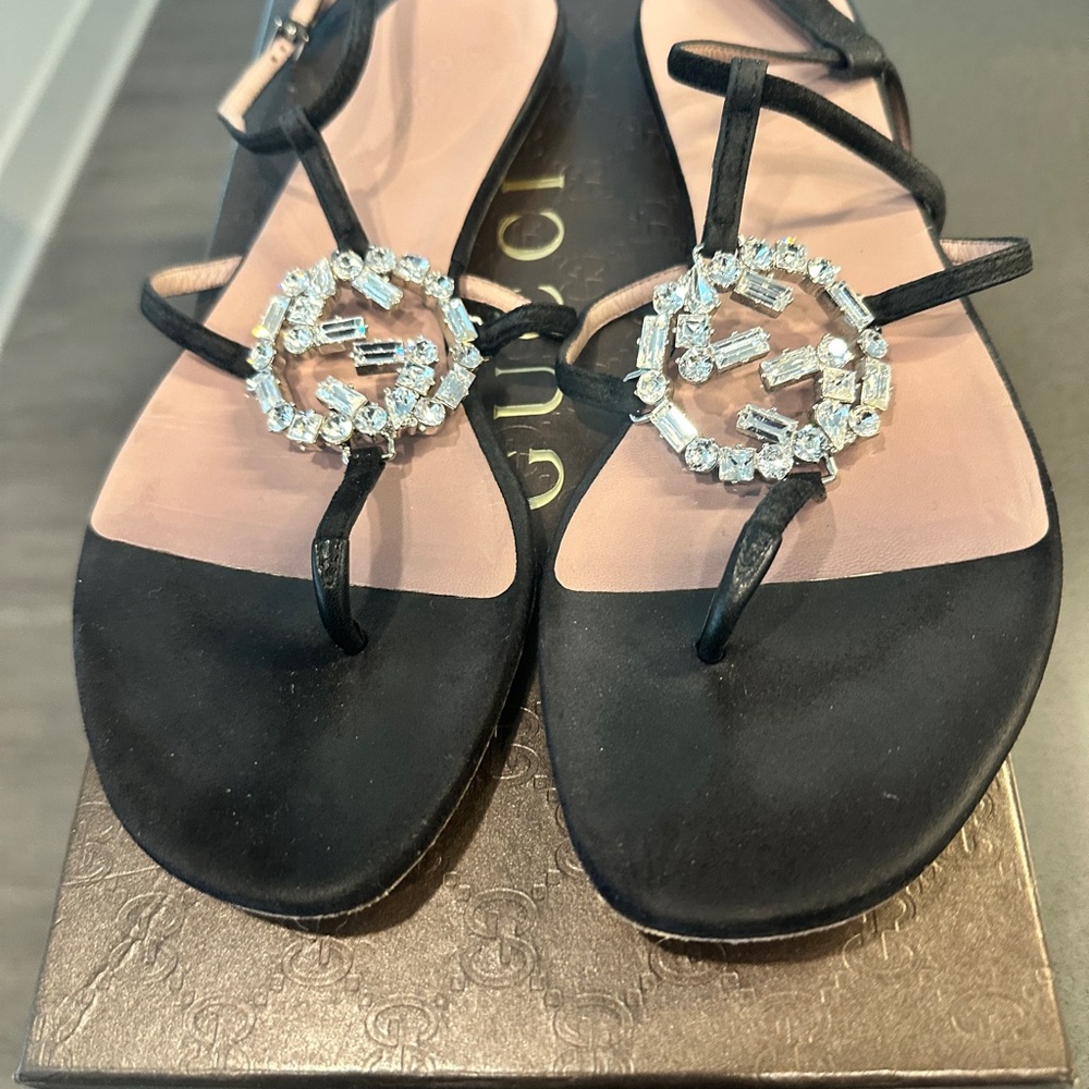 Gucci Black Sandals with Crystal Accents